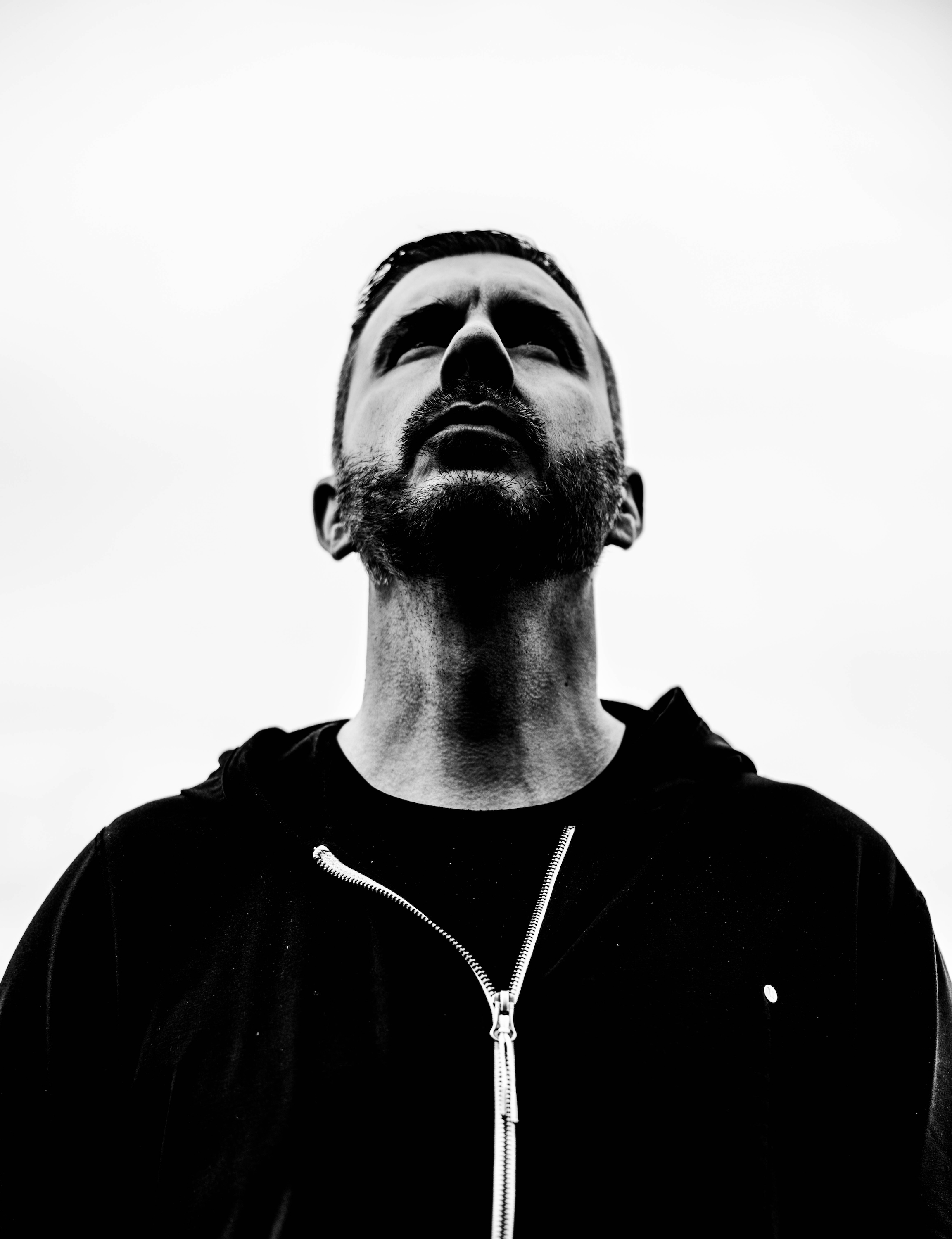William White looking up — monochrome